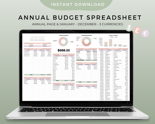 Annual Budget Spreadsheet - Pistachio