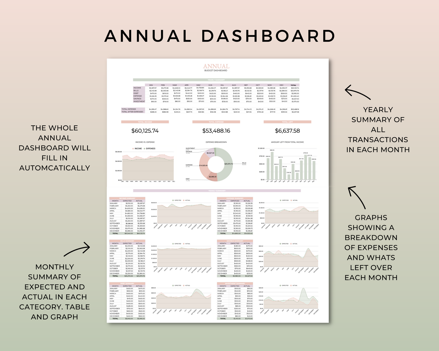 Annual Budget Spreadsheet - Pistachio