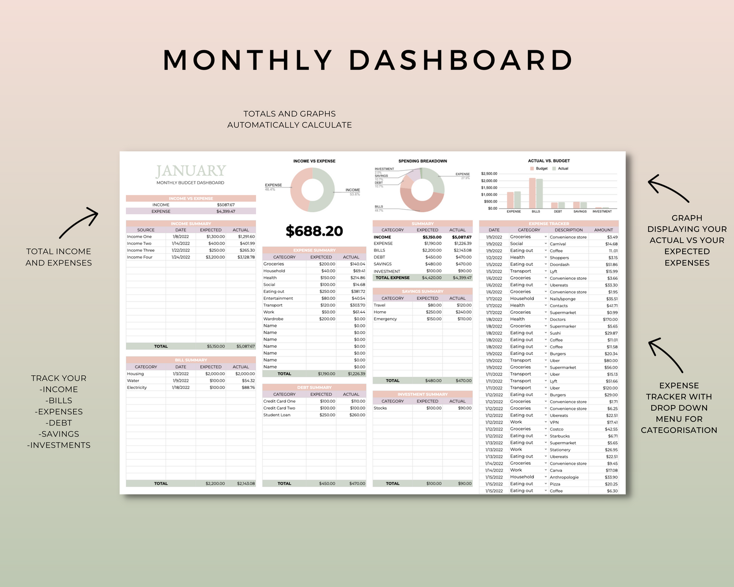 Annual Budget Spreadsheet - Pistachio