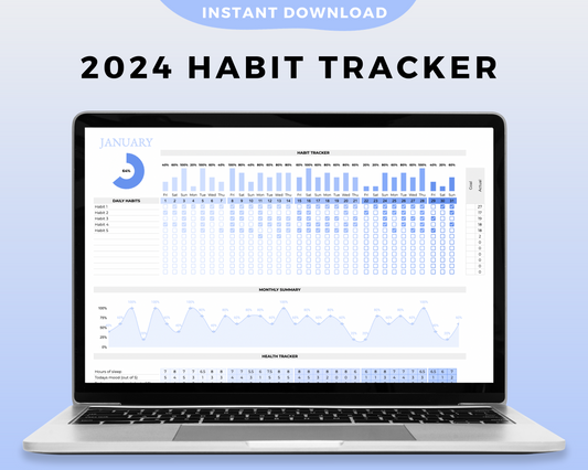 2024 Habit Tracker Google Sheets Spreadsheet Periwinkle
