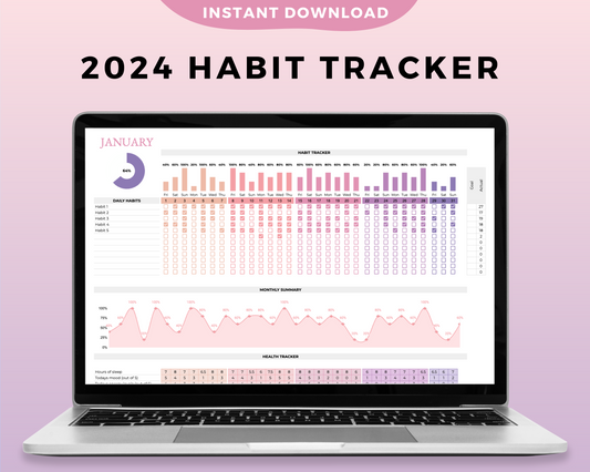 2024 Habit Tracker Google Sheets Spreadsheet Sunset