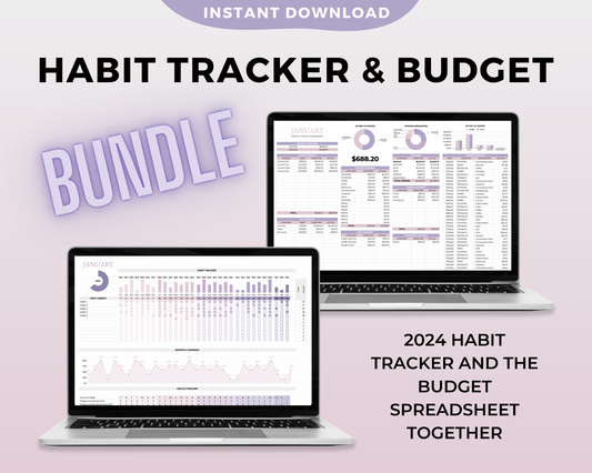 2024 Habit Tracker & Budget Spreadsheet Bundle Cotton Candy