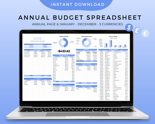 Annual Budget Spreadsheet - Periwinkle